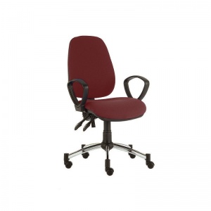Sunflower Medical Red Wine High-Back Twin-Lever Vinyl Consultation Chair with Armrests and Chrome Base