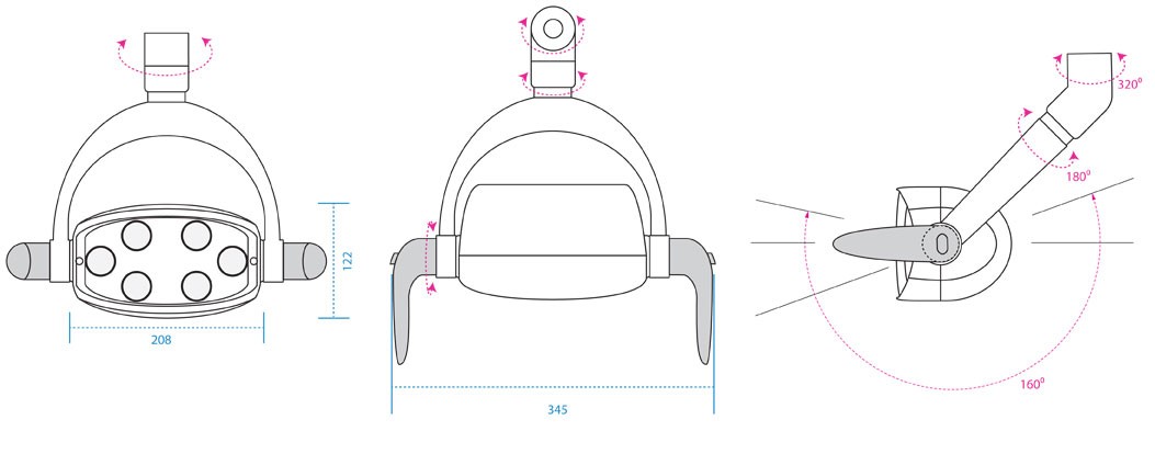 Dimensions and Angles of Rotation on the Daray Excel Upgrade Kit