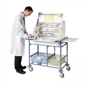 Sunflower Medical Large Ward Drug and Medicine Dispensing Trolley with Two Storage Trays (Keyed to Differ)
