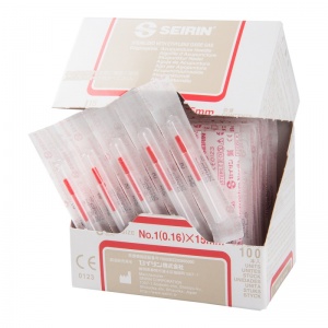 SEIRIN J-Type Short Acupuncture Needles with Guide Tube 0.16 x 15mm (Pack of 100)