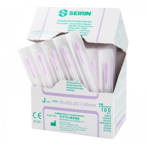 SEIRIN J-Type Acupuncture Needles with Guide Tube 0.25 x 40mm (Pack of 100)