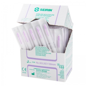 SEIRIN J-Type Acupuncture Needles with Guide Tube 0.25 x 50mm (Pack of 100)