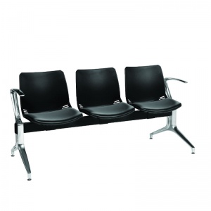 Sunflower Medical Black Three-Seat Modular Visitor Seating with Black Vinyl Upholstery