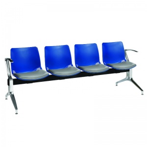 Sunflower Medical Blue Four-Seat Modular Visitor Seating with Grey Vinyl Upholstery