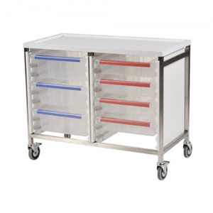 Bristol Maid Low-Level Double-Column 785mm High Procedure Trolley with 7 Small Trays and 1 Large Tray