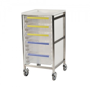 Bristol Maid Single-Column 950mm High Procedure Trolley with 4 Small Trays and 1 Large Tray