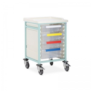 Bristol Maid Low-Level Single-Column Caretray Trolley with Three Shallow Trays and One Deep Tray