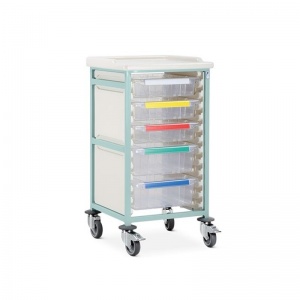 Bristol Maid Mid-Level Single-Column Caretray Trolley with Three Shallow Trays and Two Deep Trays