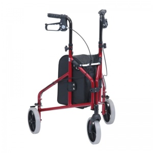 Drive Medical Two-Piece Red Ultra Lightweight Triwalker with Bag, Basket and Tray