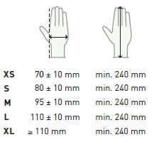 Aurelia Protege gloves sizing chart