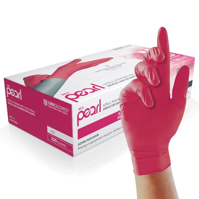 Red Disposable Surgical Gloves Unigloves GP006 Red Pearl (Box Of 100)