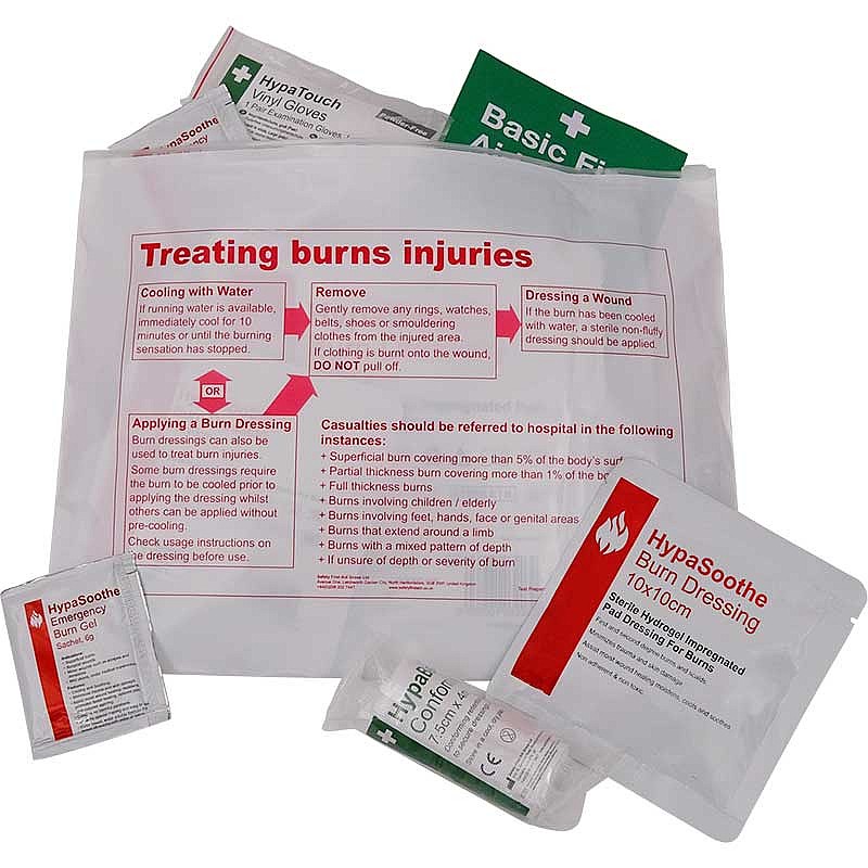 The HypaSoothe Kit wallet features printed instructions for treating minor burns