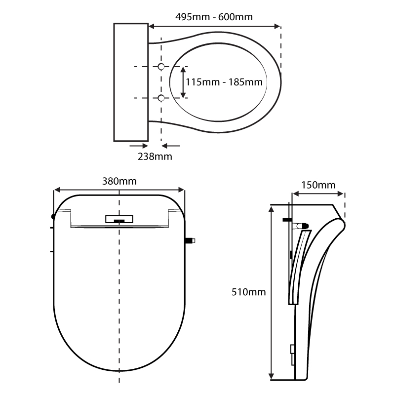 Dimensions of the Ultra DR Bidet Seat