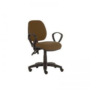 Sunflower Medical Walnut Mid-Back Twin-Lever Vinyl Consultation Chair with Armrests and Black Base