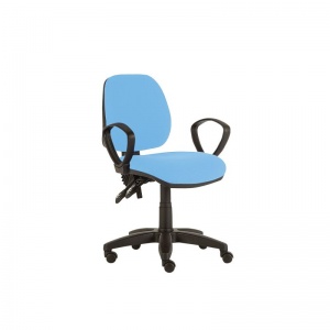 Sunflower Medical Sky Blue Mid-Back Twin-Lever Vinyl Consultation Chair with Armrests and Black Base