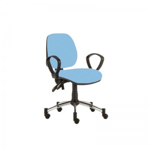 Sunflower Medical Sky Blue Mid-Back Twin-Lever Vinyl Consultation Chair with Armrests and Chrome Base