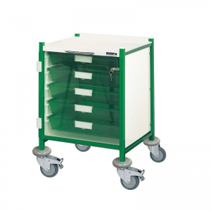 Sunflower Medical Vista 40 Green Colour Concept Clinical Trolley with Five Single Depth Green Trays
