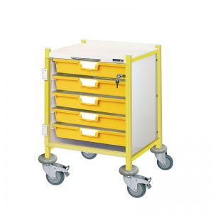 Sunflower Medical Vista 40 Yellow Colour Concept Clinical Trolley with Five Single Depth Yellow Trays
