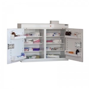 Sunflower Medical Double Door Medicine Cabinet 66 x 80 x 30cm with Six Shelves, Five Door Trays and Warning Light
