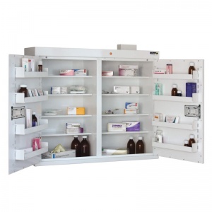 Sunflower Medical Double Door Medicine Cabinet 85 x 100 x 30cm with Eight Shelves and Eight Door Trays