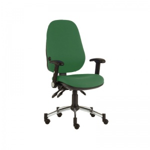 Sunflower Medical Green Deluxe Executive High-Back Three-Lever Vinyl Consultation Chair with Adjustable Armrests, Lumbar Support and Chrome Base