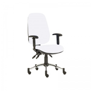 Sunflower Medical White Deluxe Executive High-Back Three-Lever Vinyl Consultation Chair with Adjustable Armrests and Chrome Base
