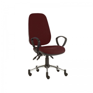 Sunflower Medical Red Wine Deluxe Executive High-Back Three-Lever Vinyl Consultation Chair with Fixed Armrests and Chrome Base