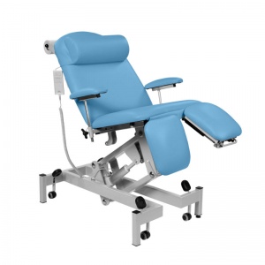Sunflower Medical Sky Blue Fusion Electric Height Treatment Chair with Split Foot Section and Tilting Seat