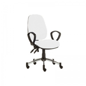 Sunflower Medical White High-Back Twin-Lever Vinyl Consultation Chair with Armrests and Chrome Base