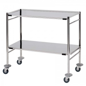 Sunflower Medical Mirror Polished Stainless Steel Surgical Trolley 45 x 91 x 84cm with Two Removable Folded Shelves