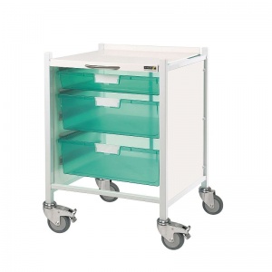 Sunflower Medical Vista 40 Low Level Storage Trolley with One Single-Depth and Two Double-Depth Green Trays