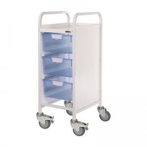 Sunflower Medical Vista 30 Narrow Storage Trolley with Three Double-Depth Blue Trays