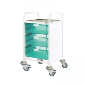 Sunflower Medical Vista 50 Standard Level Clinical Procedure Trolley with Three Double-Depth Green Trays