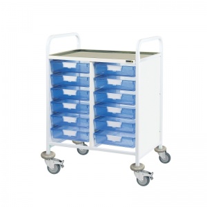 Sunflower Medical Vista 60 Double-Column Clinical Procedure Trolley with 12 Single-Depth Blue Trays