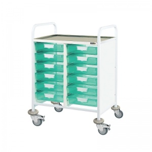 Sunflower Medical Vista 60 Double-Column Clinical Procedure Trolley with 12 Single-Depth Green Trays