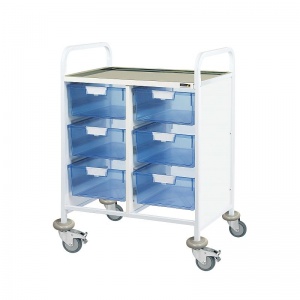 Sunflower Medical Vista 60 Double-Column Clinical Procedure Trolley with Six Double-Depth Blue Trays