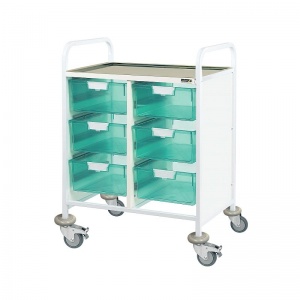 Sunflower Medical Vista 60 Double-Column Clinical Procedure Trolley with Six Double-Depth Green Trays