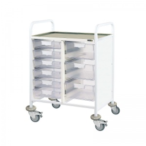 Sunflower Medical Vista 60 Double-Column Clinical Procedure Trolley with Six Single and Three Double-Depth Clear Trays