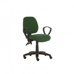 Sunflower Medical Green Mid-Back Twin-Lever Vinyl Consultation Chair with Armrests and Black Base