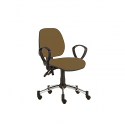 Sunflower Medical Walnut Mid-Back Twin-Lever Vinyl Consultation Chair with Armrests and Chrome Base