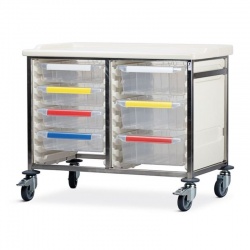 Bristol Maid Low-Level Double-Column 785mm High Procedure Trolley with 3 Small Trays and 4 Large Trays