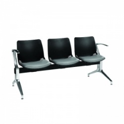 Sunflower Medical Black Three-Seat Modular Visitor Seating with Grey Vinyl Upholstery