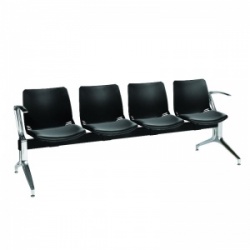 Sunflower Medical Black Four-Seat Modular Visitor Seating with Black Vinyl Upholstery
