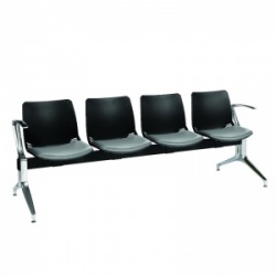 Sunflower Medical Black Four-Seat Modular Visitor Seating with Grey Vinyl Upholstery