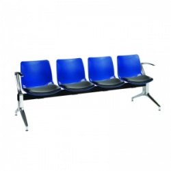 Sunflower Medical Blue Four-Seat Modular Visitor Seating with Black Vinyl Upholstery