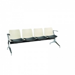 Sunflower Medical Ivory Four-Seat Modular Visitor Seating with Black Vinyl Upholstery