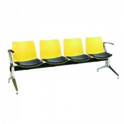 Sunflower Medical Yellow Four-Seat Modular Visitor Seating with Black Vinyl Upholstery