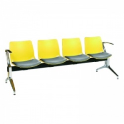 Sunflower Medical Yellow Four-Seat Modular Visitor Seating with Grey Vinyl Upholstery