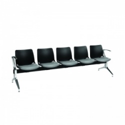 Sunflower Medical Black Five-Seat Modular Visitor Seating with Grey Vinyl Upholstery