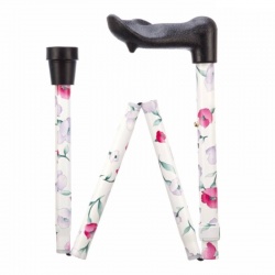 Height-Adjustable Pink Flowers Folding Arthritis Grip Cane (Right Hand)